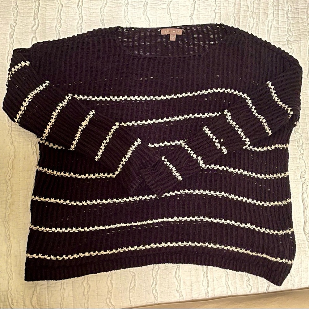 Lilla P Black and White Striped Sweater